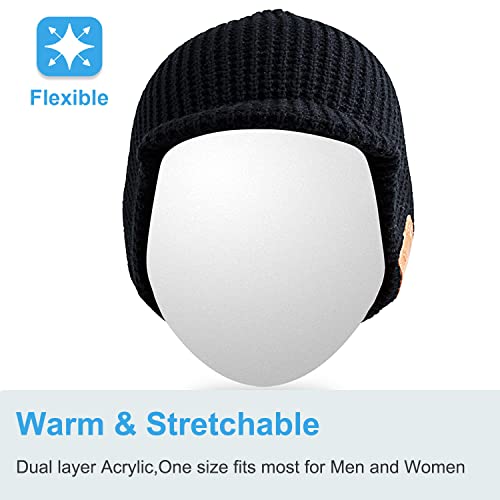 Rotibox Winter Outdoor Sport Trendy Bluetooth Beanie Hat Cap with Wireless Stereo Headphone Headset Speaker Mic Hands Free Compatible with iPhone Samsung Android Cell Phones, Black