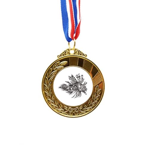 Medalla de oro de pez y cinta de primer puesto con ilustración
