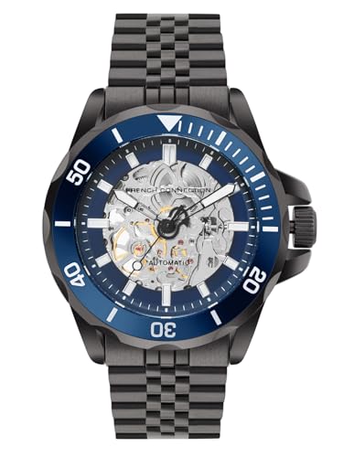 Image of French Connection See Through Blue Round Dial with Stainless Steel Strap Automatic Watch for Mens - FCA22GNM