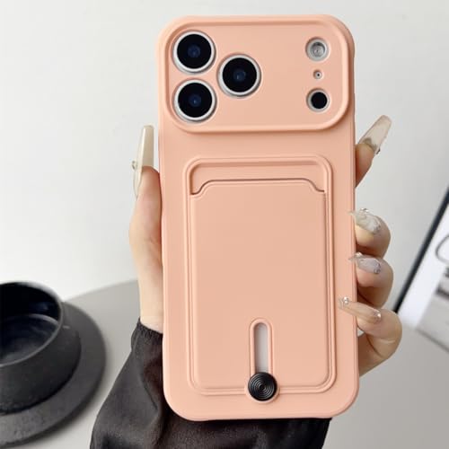 Étui silicone iPhone 15 Pro Max rose idéal trajets quotidiens avec porte-cartes