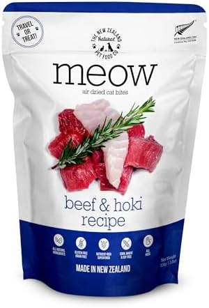 The New Zealand Natural Pet Food Co Meow Air Dried Cat Food – Beef & Hoki Recipe,High Protein Dry Cat Food, Training Treats, Meals & Toppers,3.5oz