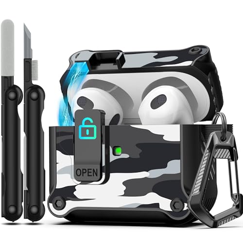 RFUNGUANGO Airpods  3 pP[XASȃbN NbvtAt{fBϏՌn[hVFیA AirPod  3  2021 p AirPods 3 P[X [O LED ] - 