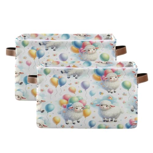 PaChyLuu Sheeps Storage Basket Bin Canvas Fabric Organizer Toys Basket with Handles for Home Office Nursery, Clothes, Gifts, 2 Pcs