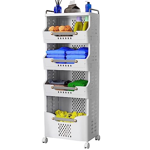 pupustar Laundry Basket with Wheels,Rolling Folding Laundry Hamper,utility cart,Kitchen storage