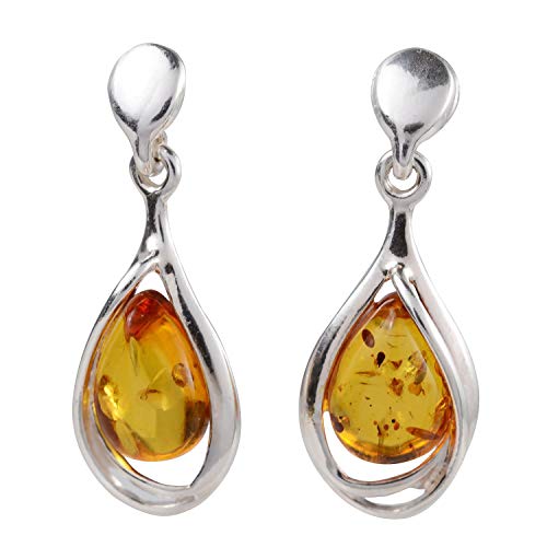 Amber Earrings - Baltic Honey Amber Post Back Dangling Earrings 