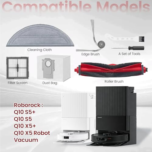 Image of 24 Pack Accessories Compatible with Roborock Q10 S5+, Q10 S5, Q10 X5+, Q10 X5 Vacuum Cleaner, 2 Main Brushes, 6 Side Brushes, 6 Dust Bags, 4 HEPA Filters, 4 Mop Pads,2 Tools
