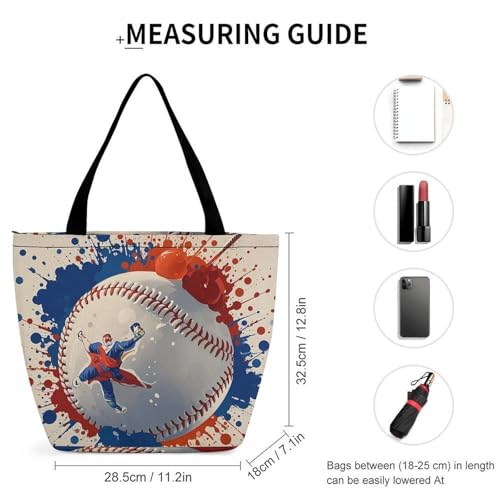 Baseball Splatter Style Tote Bag for Women Cosmetic Bag with Zipper, Reusable Wide Opening Handbag for Work, Travel2
