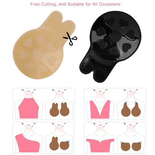 2 Paires Soutien Gorge Adhesif, Remonte Sein Soutien Gorge Dos Nu Push Up Invisible Cache Tetons, Soutien-Gorge sans Bretelles Bras pour Femme (Nude + Noire, Taille S) – vue 4