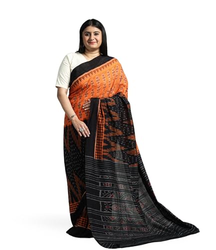 Image of Ikat Women's Pure Cotton Saree Traditional Craftsmanship Double Ikat Weaving Floral Handmade Ethnic Saree without Blouse Piece