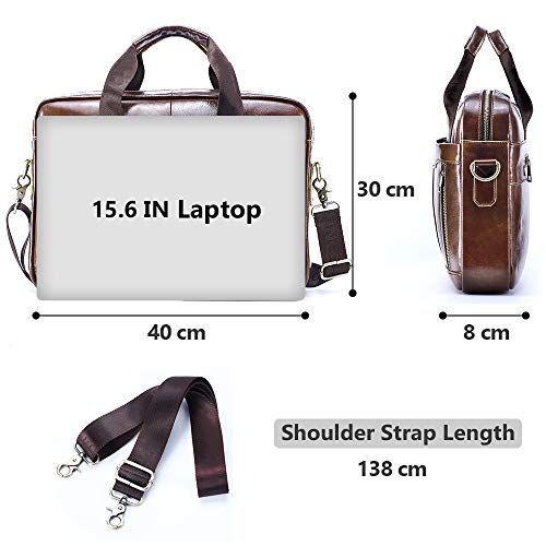 BAGZY Unisex Vintage Genuine Leather Laptop Briefcase for Mens Women Shoulder Bag Messenger Handbag Business Document Bag Satchel Rucksack 14 inches Laptop Bag for Office Work Travel College Coffee… - Image 5