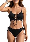 B2prity Tie Bikini Top Set Sexy Push Up 2 Piece Swimsuit Color Block Bathing Suit Full Coverage Swimwear for Curvy Women
