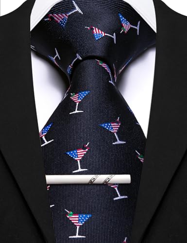 Image of Barry.Wang Silk Ties for Men Fun Necktie and Tie Clip Set for Wedding Party Business Formal Extra Long