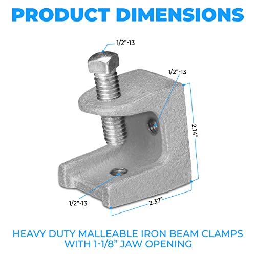 Image of OHLECTRIC 2 Pack - Malleable Iron Rod Support Beam Clamp - Zinc Plated for Corrosion Resistance - 1-1 /8 inch Jaw Opening - Supports 2 /16-18 Set Screws & 1 /2 inch-3 Rods - Up to 750 lbs Load Capacity