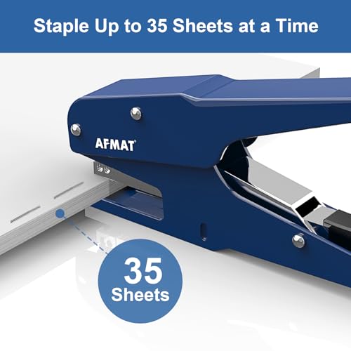 AFMAT Effortless Plier Stapler, Metal 35 Sheet Stapling Plier, 15000+ Stapling Times, with Staples & Reload Button, Handheld Stapler Heavy Duty, Space Save Size, Good for Office, Home, School, Blue - Image 3