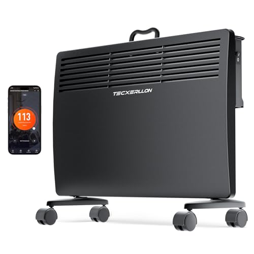 TECXERLLON 1500W Convection Panel Space Heater, Adjustable Up to 113℉ Electric Heaters for Indoor Use, Quiet Whole Room Space Heater for Indoor Use Large Room with APP, Portable Standing/Wall Mount