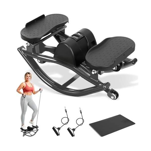 Rock Stepper with Digital Monitor, Low-Impact Compact Rock Stepper Side to Side with Resistance Bands, 360 LBS Weight Capacity, Portable Stair Stepper for Home, Apartment, Dormitory, Office