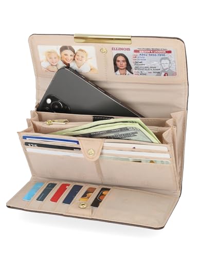 Mundi File Master Wallet for Women RFID Blocking Clutch Organizer, Bifold Vegan Leather Purse with Coin Pocket, Card Holder, Phone Case, Checkbook Wallet for Travel, Espresso Croco - Thumbnail 2