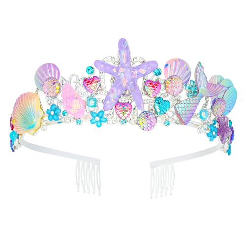 CAVETEE Mermaid Birthday Crown, Mermaid Rhinestones Tiara Mermaid Party Tiara Birthday Party Crown for Women, Party Favor Hair Accessories for Birthday Prom Theme Party Halloween, Pink by CAVETEE - Used condition - US$11.97