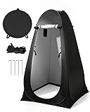 Duschzelt Camping Toilettenzelt, Pop Up Umkleidezelt mit Tasche & Zubehör, Wasserfest UV-Schutz Umkleidekabine WC Zelt, Strandumkleidezelt für Outdoor, Strand, Wandern, 120 x 120 x 190 cm Schwarz