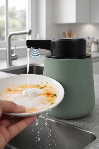 Autumnlife Automatischer Seifenspender, Elektrischer Seifenspender Wiederaufladbar USB, 3 Stufig Einstellbare Dosierung, Moderner Flüssigseifenspender für Badezimmer Küche Waschbecken, Grün