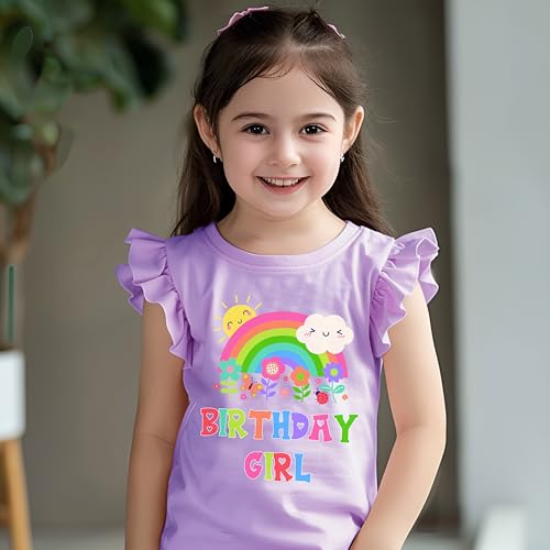 Toddler Girl Rainbow Flower Birthday Colorful Shirts Baby Girls Birthday Outfits T-Shirt 1-7 Years2