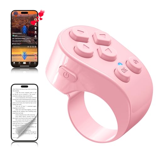 TikTok Scrolling Ring Remote Control Page Turner for iPad iPhone & Android Tablet Bluetooth Camera Remote Scrolling Ring for TikTok YouTube Instagram iOS Android (Pink)