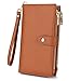 UTO Portefeuille à Bracelet pour Femme Pochette Grand Sac à Main en Cuir PU Souple à Double Fermeture à glissière Multi-Poches Multi-usages Brun