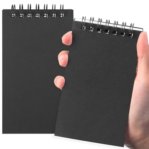 Tenceur 2 Pcs Pocket Notebook Bulk Small 3x5 Inch Spiral Notepads Mini Top Bound Notebook with Lined 120 Pages Ruled Memo Pads for Office College Nurse Essentials Back to School Gift (Black)