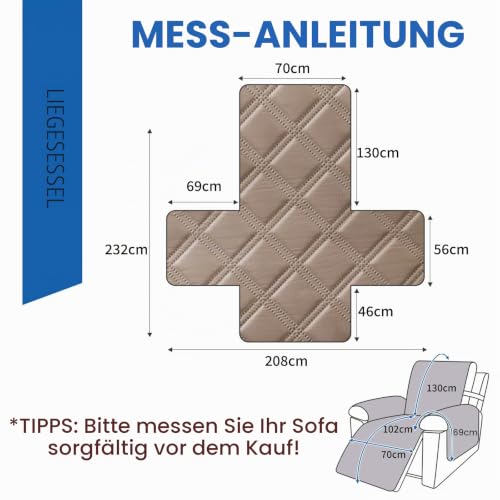 YSTELLAA Sesselschoner Für Relaxsessel Großer 1 Sitzer, Hellbraun – Ansicht 3