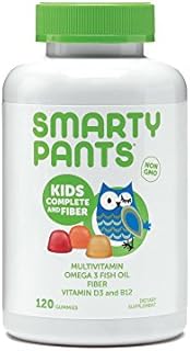 SmartyPants Kids Formula & Fiber Daily Gummy Multivitamin: Fiber for Digestive Health, Vitamin C, D3, & Zinc for Immunity, Omega 3 Fish Oil (EPA & DHA), B6, Methyl B12, 120 Count (30 Day Supply)