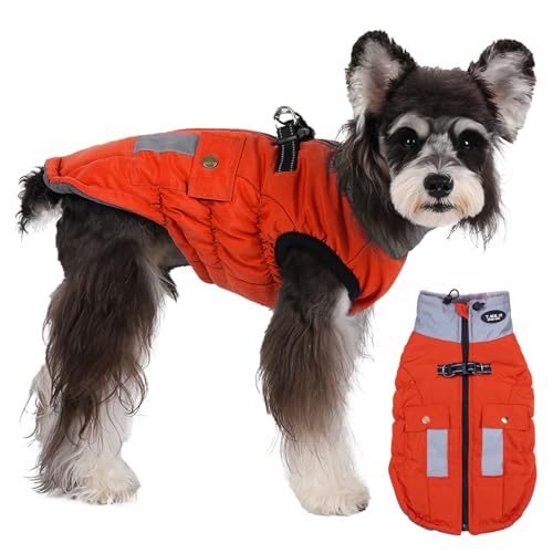 Savlot Hundejacke mit Kabelbaum wasserem Hund Wintermantel für kleine mittelgroße Hunde Hundemantel für Labrador Chihuahua Französische Bulldogge Hundejacke mit reflektierender Tasche XS