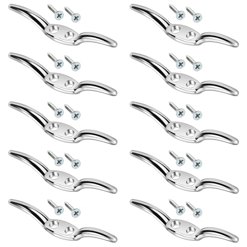 10Pcs Cleat Hooks, Drapery/Blinds Blind Cord Hook, Washing Line Hook with Mounting Screws, Cleat Hooks for Washing Line, Blind Cord Cleats, Silvery Pull Cord Winders
