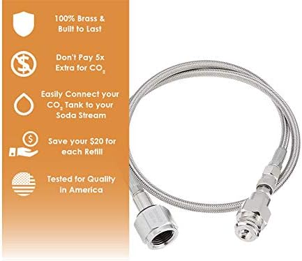 36” Inch Hose - Direct Adapter Kit to Connect CO2 Tank to Your Soda Maker - 100% Stainless Steel Hose - 5000 psi Working Pressure - (CGA320 to TR21-4) - Compatible with Soda Stream - Quality Tested