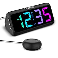 Netzu Loud Alarm Clock for Heavy Sleepers, Plug-in RGB Vibrating Alarm Clocks with Bed Shaker, 5 Dimmers, 2 Alarms and Snooze for Bedrooms Hearing Impaired Deaf Adultsf(Black)