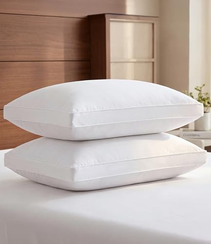 Image of Bed Pillows for Sleeping, Queen Size, Super Soft & Fluffy, Set of 2 - White | Down Alternative Filling, Hotel Luxury Quality, Gusseted Pillow for Back, Stomach & Side Sleepers, Comfy, Cozy & Breathable