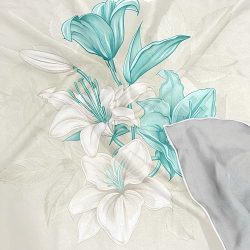 Square Scarf Aqua White Lily Flower Silk Feeling Bandanas Head Scarfs Hair Wraping Neckerchief for Women 23.6 Inch4