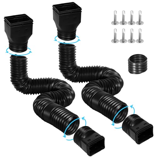 Gutterlix Flexible Gutter Downspout Extensions, Extendable Downspout Extender with 58"+ 67" Pipes Combine to 10ft with Connector Down spout Drain Extension(2 Pack, Black)