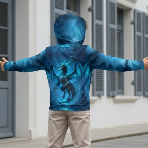 3D Dragon Theme Boys Girls Zip Up Hoodie Comfy Long Sleeve with Pockets Casual Kid Hooded Sweatshirts 8-16 Years 5