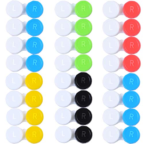 Elcoho 24 Pack Contact Lens Cases Contact Lens Holder Box Left/Right Eyes Contact Lens Container, 5 Colors