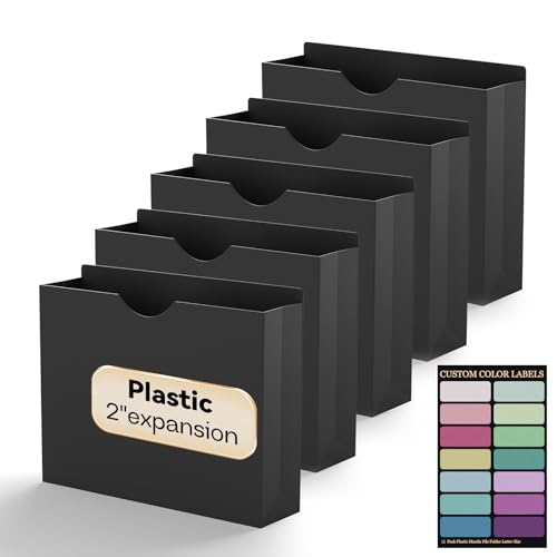Chemises en plastique manille renforcées lot de 12 pochettes extensibles de 5,1 cm noir