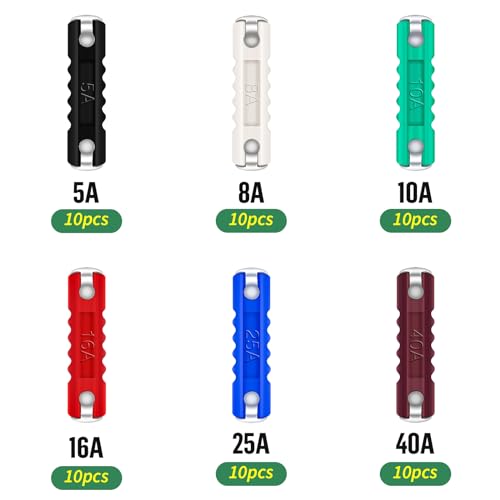 60 Stück Abschmelzsicherungen Set, Bolatus Torpedosicherungen 5A 8A 10A 16A 25A 40A Auto Sicherungs-Set für Europäische Fahrzeuge Oldtimer Autos