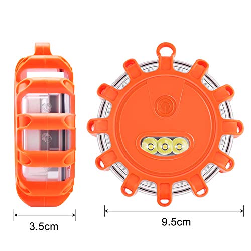 Vancle LED Road Flares Flashing Warning Light Roadside Flare Emergency Disc Beacon Kit, Magnetic Base with Hook for Car or Boat (Batteries Not Included) (set of 3) - Thumbnail 2