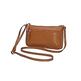 Bolsa Feminina Pequena Transversal Couro Legítimo Ziper Madamix (Caramelo)