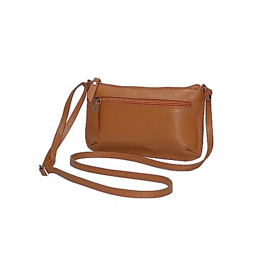 Bolsa Feminina Pequena Transversal Couro Legítimo Ziper Madamix (Caramelo)