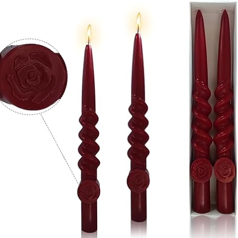 Red Taper Candles Unscented Spiral Candles Twisted Tapered Candles 10 inch Tall Candle Ideal as Dinner Candles Smokeless Long Burning Candlesticks for Weddings Dinner Party Home Decor Cover