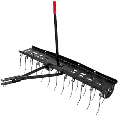 Suchtale 48inch Tow Behind Dethatcher with 24 Spring Steel Tines,Lawn Sweeper Garden Grass Tractor Rake Removes Thatch from Large Lawns, Riding Lawn Mower Attachments for Outdoor Yard Tools Lawn Care