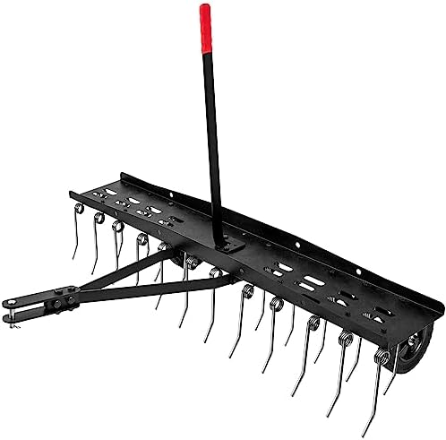 Suchtale 48inch Tow Behind Dethatcher with 24 Spring Steel Tines,Lawn Sweeper Garden Grass Tractor Rake Removes Thatch from Large Lawns, Riding Lawn Mower Attachments for Outdoor Yard Tools Lawn Care