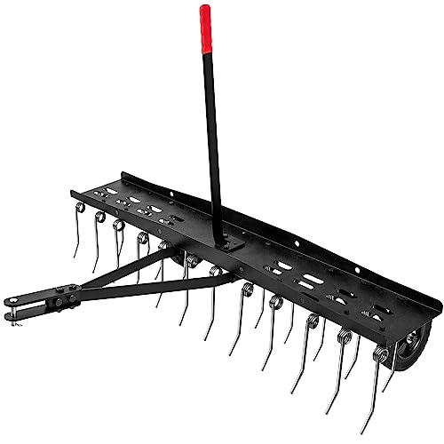 Suchtale 48inch Tow Behind Dethatcher with 24 Spring Steel Tines,Lawn Sweeper Garden Grass Tractor Rake Removes Thatch from Large Lawns, Riding Lawn Mower Attachments for Outdoor Yard Tools Lawn Care by Suchtale - Used condition - US$118.21
