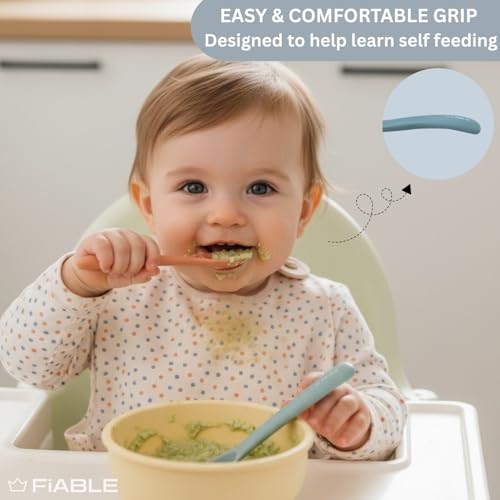 Image of FiABLE Premium 100% Silicone Baby Spoons - Set of 2 Safe, First-Stage Spoons, Soft-tip Easy on Gums I Baby Training Spoon | - Set of 2 Blue&Orange.