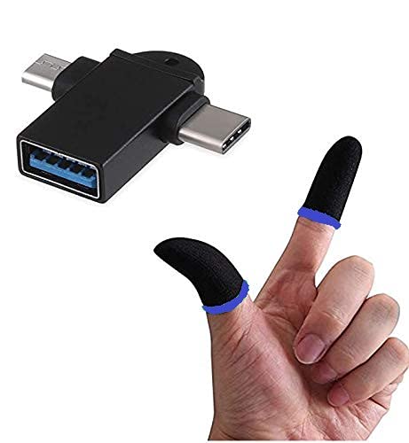 LIMESHOT 2in1 OTG Adapter USB Mouse;Pendrive Connector with Blue Finger Sleeves for Gaming, Thumb Sleeves Mobile Gaming for Pubg & Free Fire